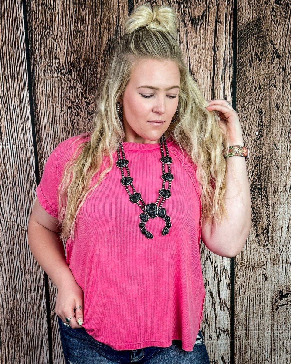 Canyon Fade Washed Ribbed Top in Fuchsia