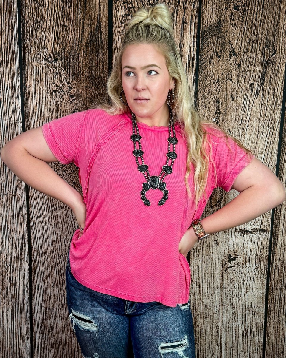 Canyon Fade Washed Ribbed Top in Fuchsia