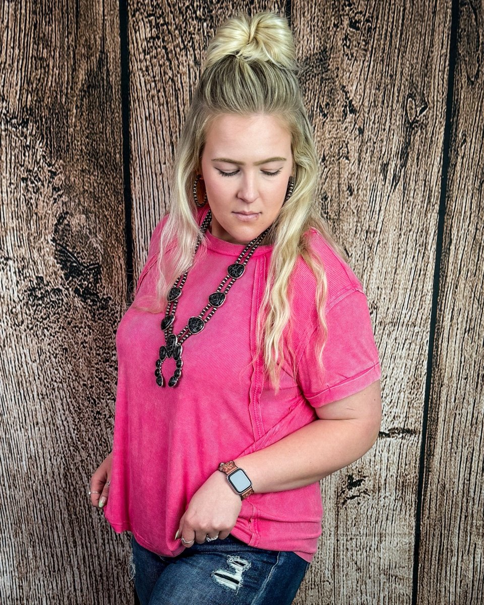 Canyon Fade Washed Ribbed Top in Fuchsia