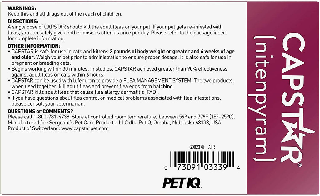 Capstar Oral Flea Treatment for Cats 2-25 lbs (6 Doses)