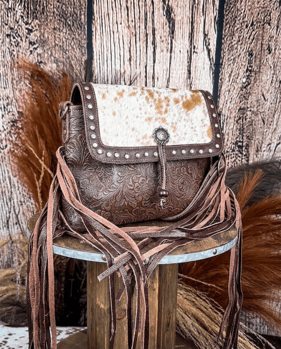 Carved Blossoms Leather & Hairon Bag by Myra Bag