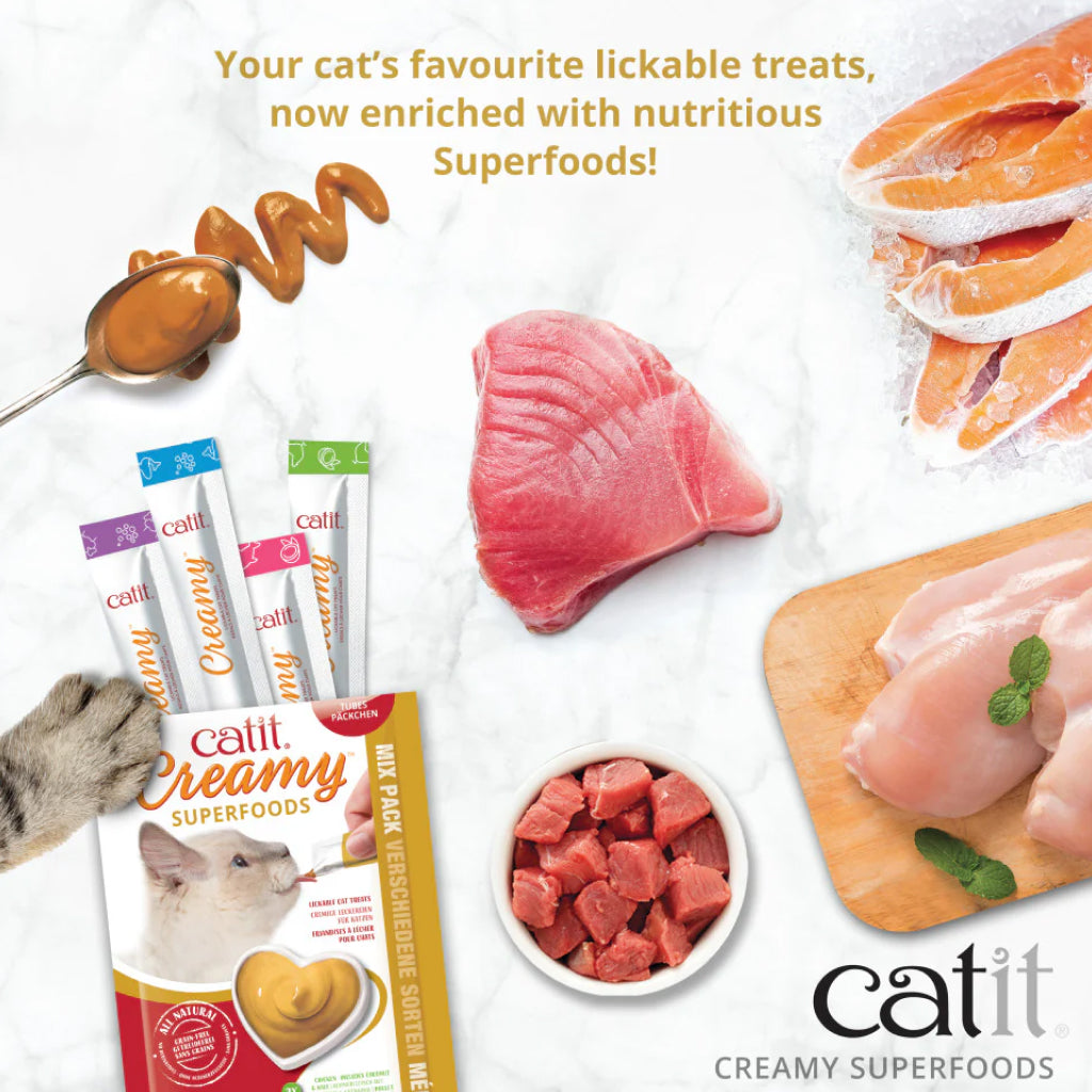 Catit Creamy Superfood Salmon Recipe with Quinoa & Spirulina Lickable Treats for Cats