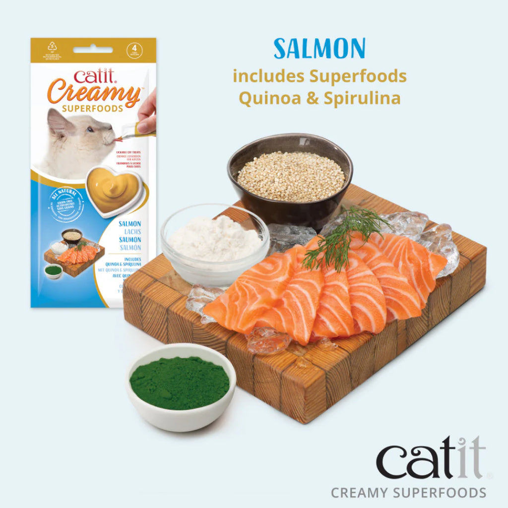 Catit Creamy Superfood Salmon Recipe with Quinoa & Spirulina Lickable Treats for Cats