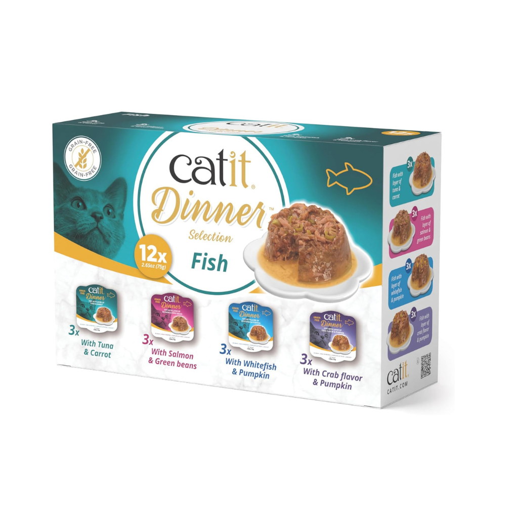 Catit Dinner Variety Pack Grain-Free Fish Wet Cat Food Topper (2.6 oz Can, Case of 12)
