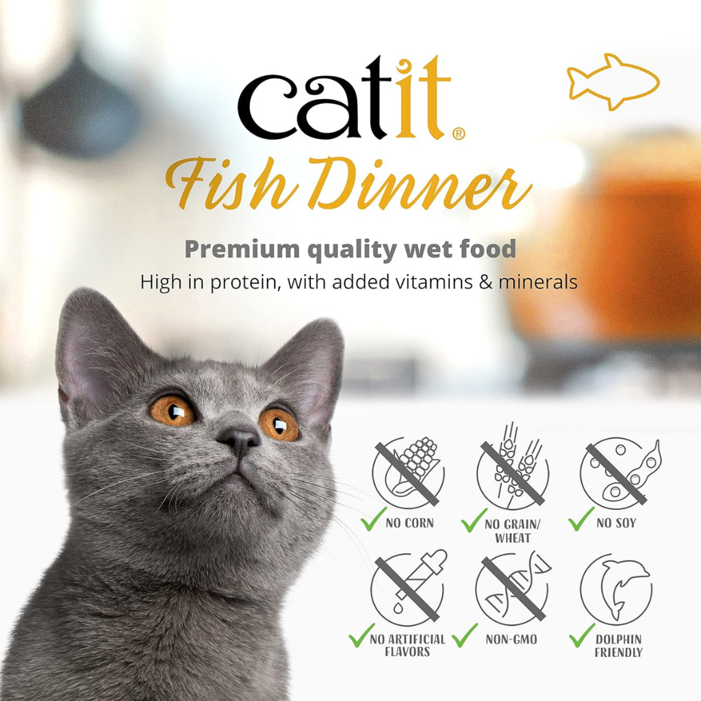 Catit Dinner Variety Pack Grain-Free Fish Wet Cat Food Topper (2.6 oz Can, Case of 12)