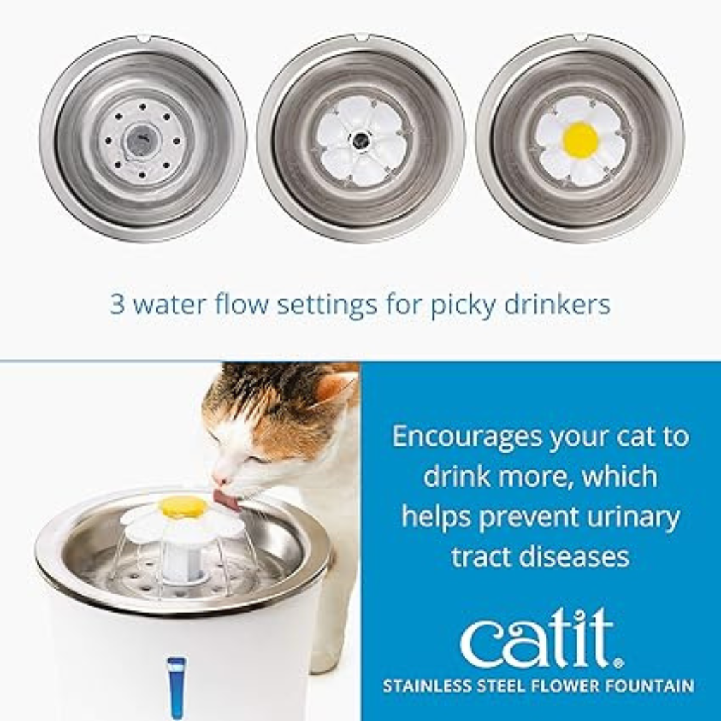 Catit LED Stainless Steel Top Flower Drinking Fountain for Cats