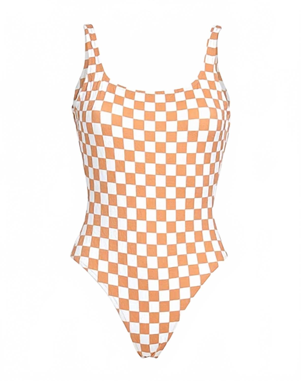 Women's Tie One Piece Swimswear In Tan Checkered