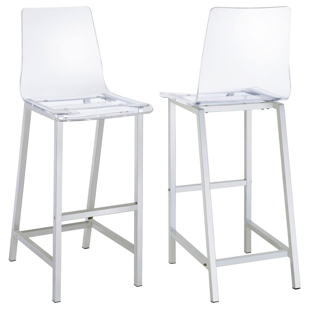 Modern Clear Bar Stools with Polished Chrome Metal Legs