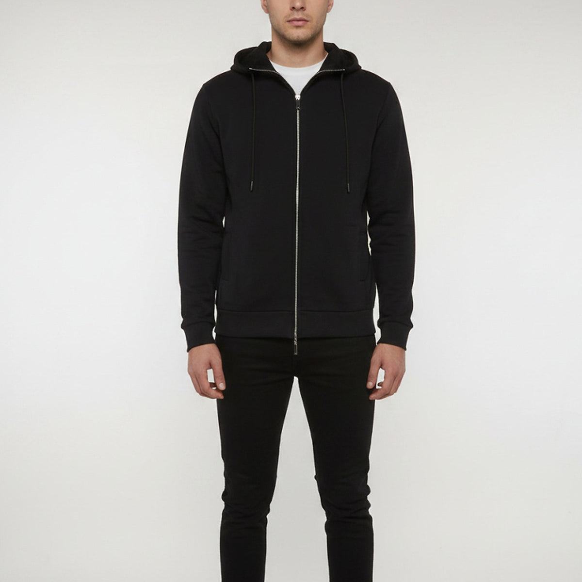 Emporio Armani Black Printed Jersey Zip Up Hoodie