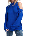 Lauren Cold Shoulder Distressed Sweater In Royal Blue