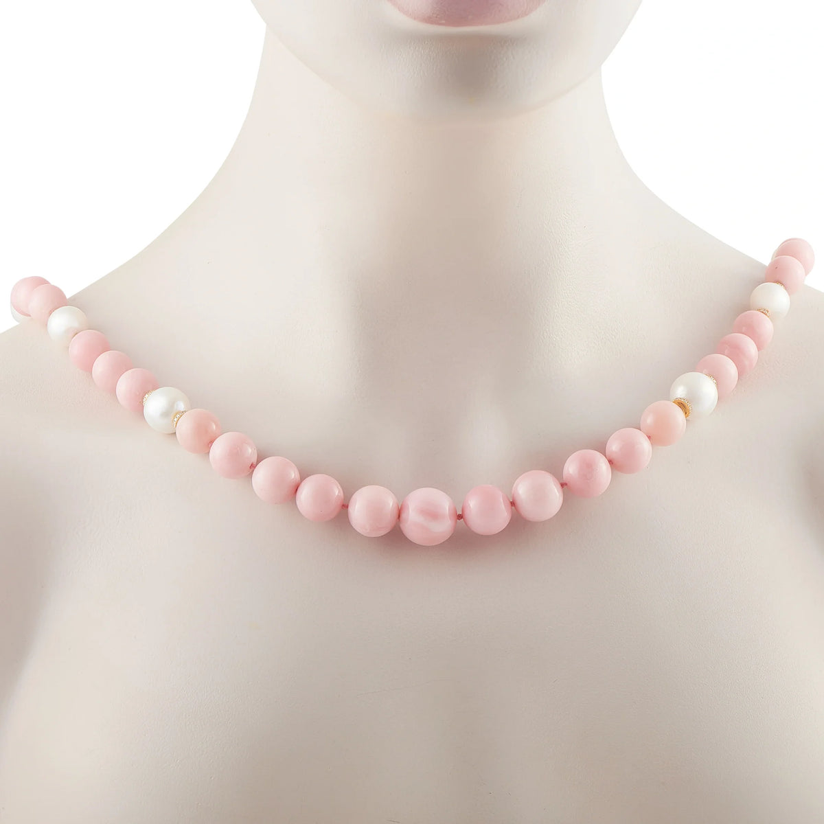 LB Exclusive 18K Yellow Gold 2.0ct Diamond and Pink Opal Necklace MF13-080726