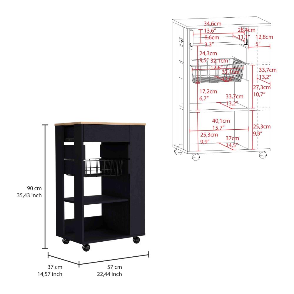 Kitchen Cart with Drawer and Two Open Shelves