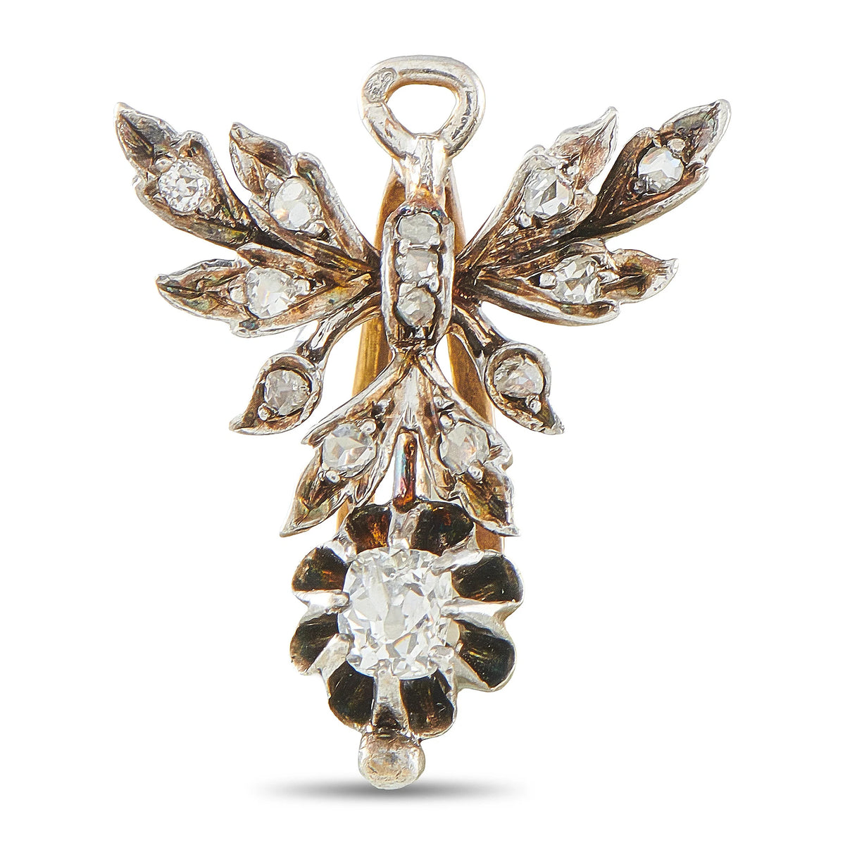 LB Exclusive Antique 18K Rose Gold and Silver 0.40ct Diamond French Pendant MF02-091426