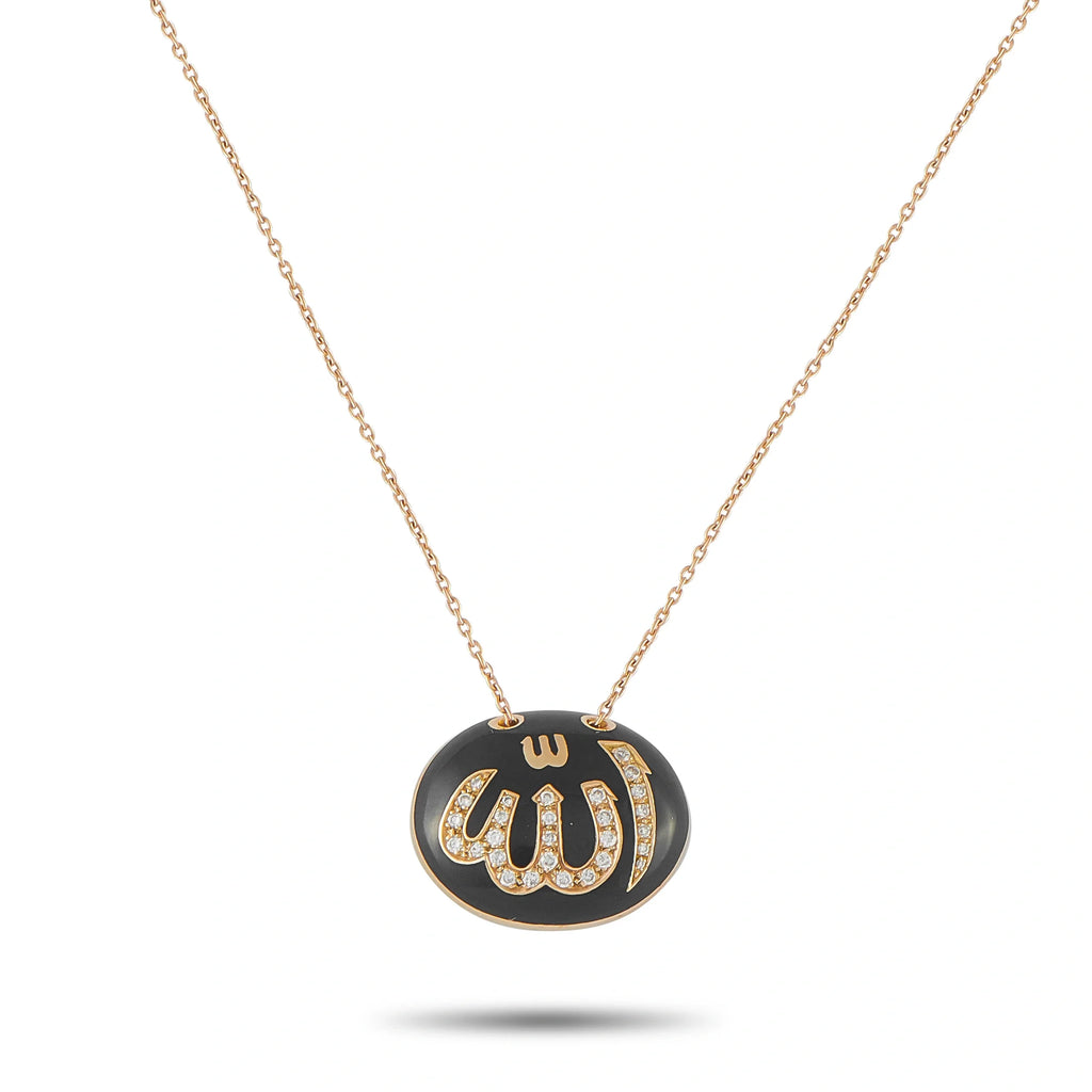 Gilan 18K Rose Gold Diamond and Black Enamel Allah Pendant Necklace GI26-090226