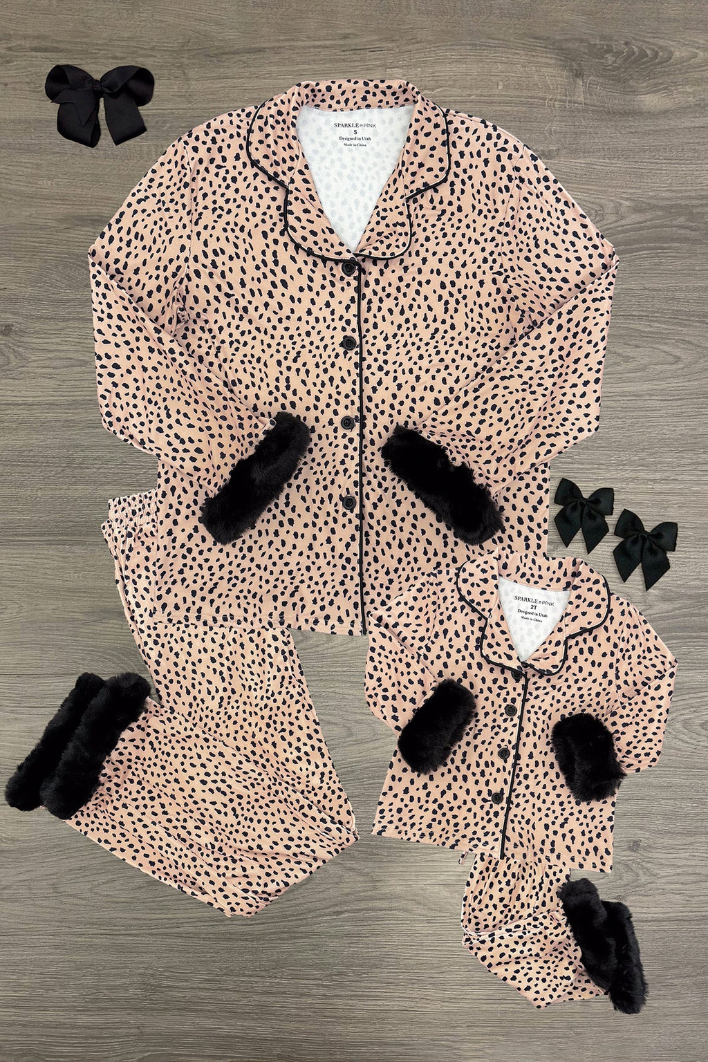 Mom & Me - Fuzzy Cheetah Waffle Knit Pajamas