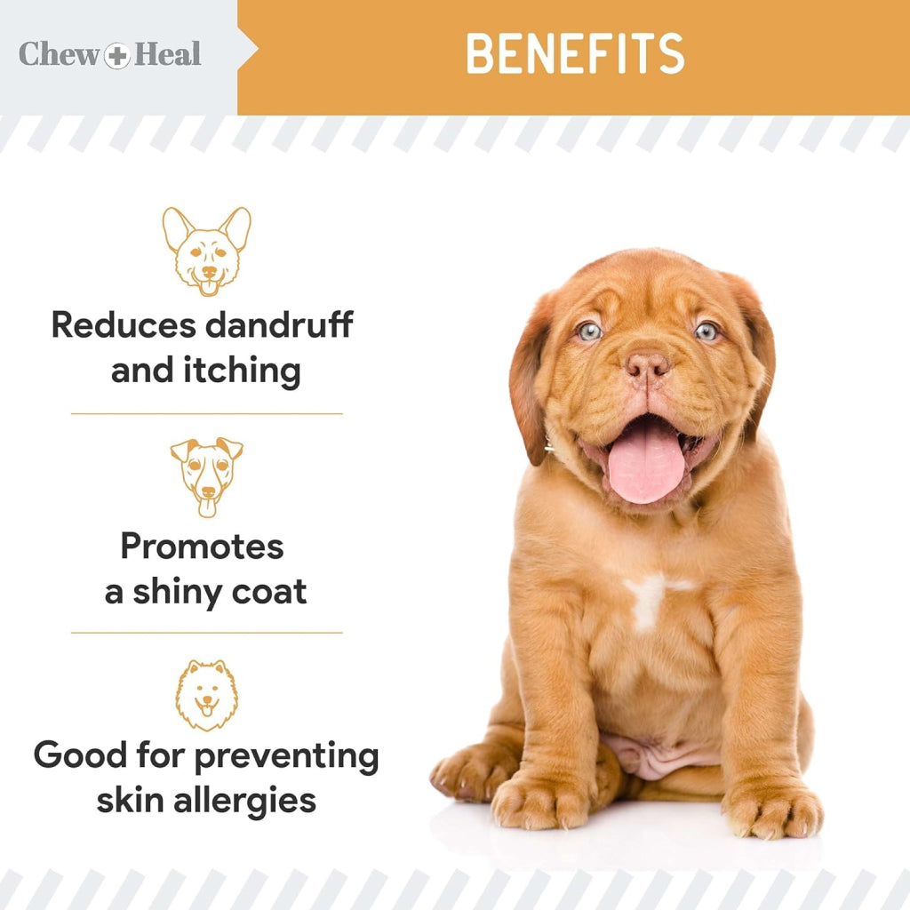 Chew + Heal Omega Skin + Coat Supplement for Dogs (180 soft chews)