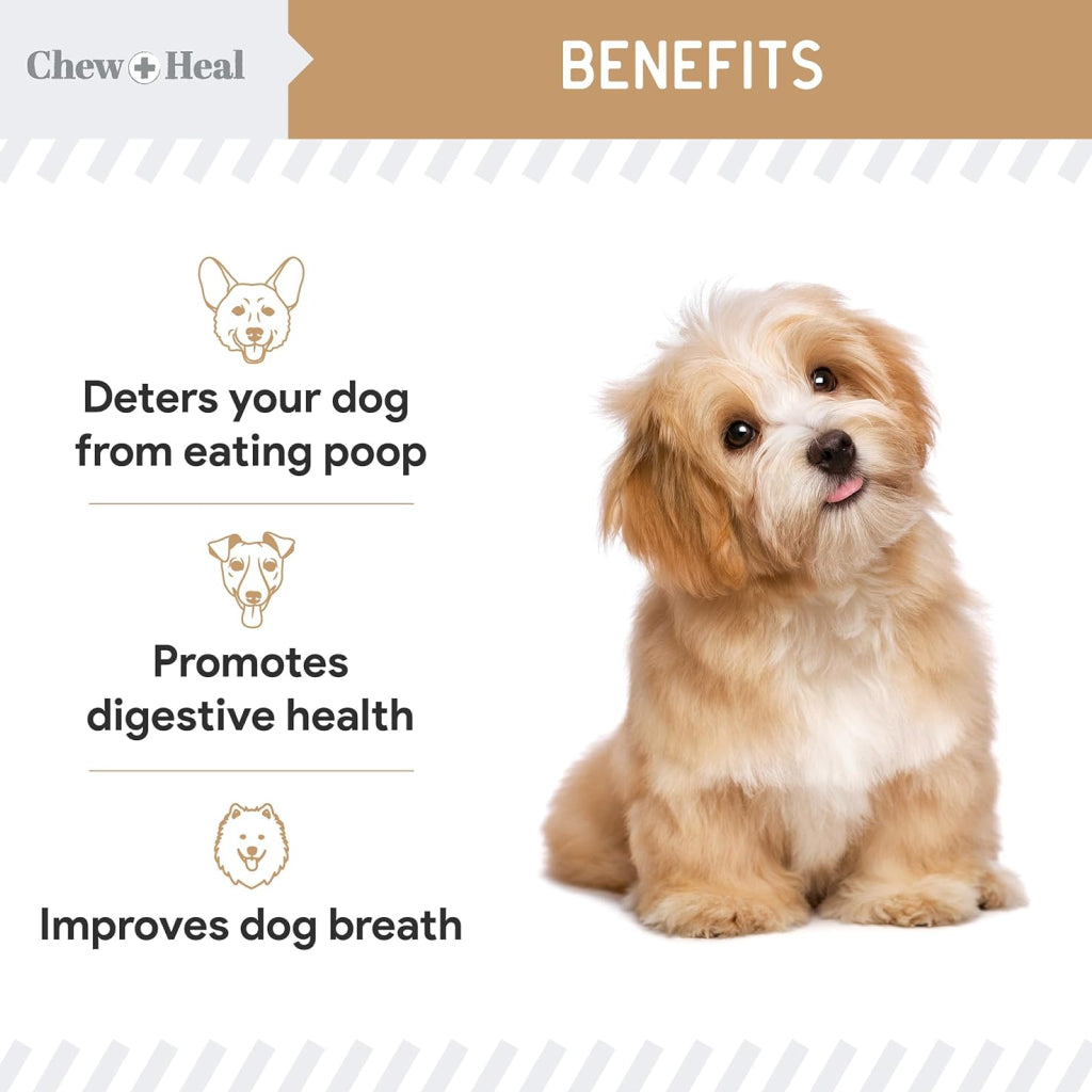 Chew + Heal Stop the Poo Chew Coprophagia Supplement for Dogs- Peanut Butter Flavor (120 Counts)