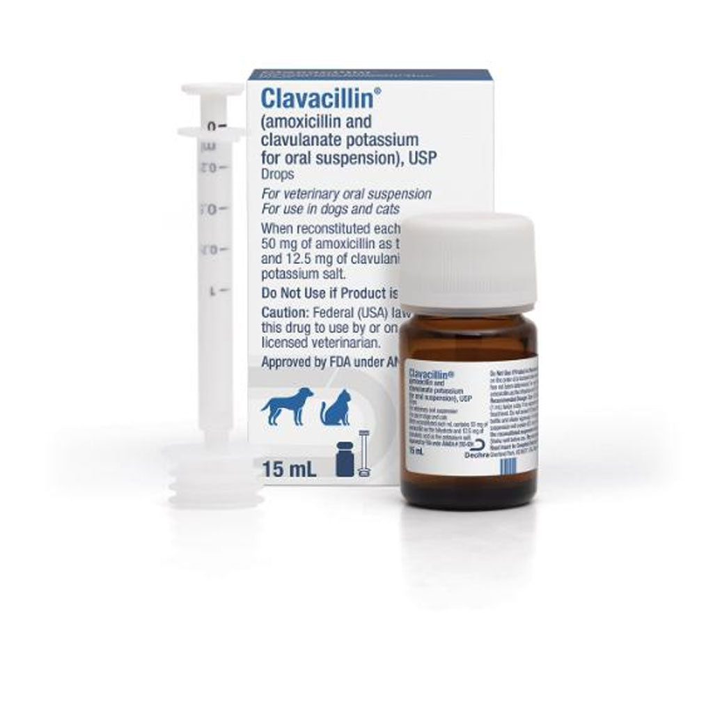 Clavacillin (amoxicillin and clavulanate potassium for oral suspension), USP Drops, 15-ml