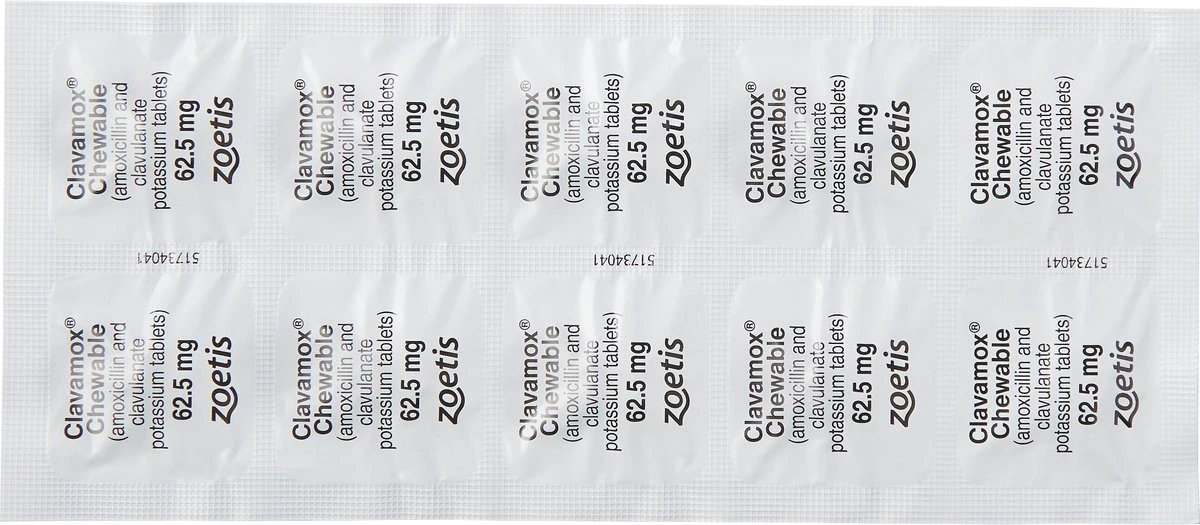 Clavamox (amoxicillin trihydrate/clavulanate potassium) Chewable Tablets, 62.5mg