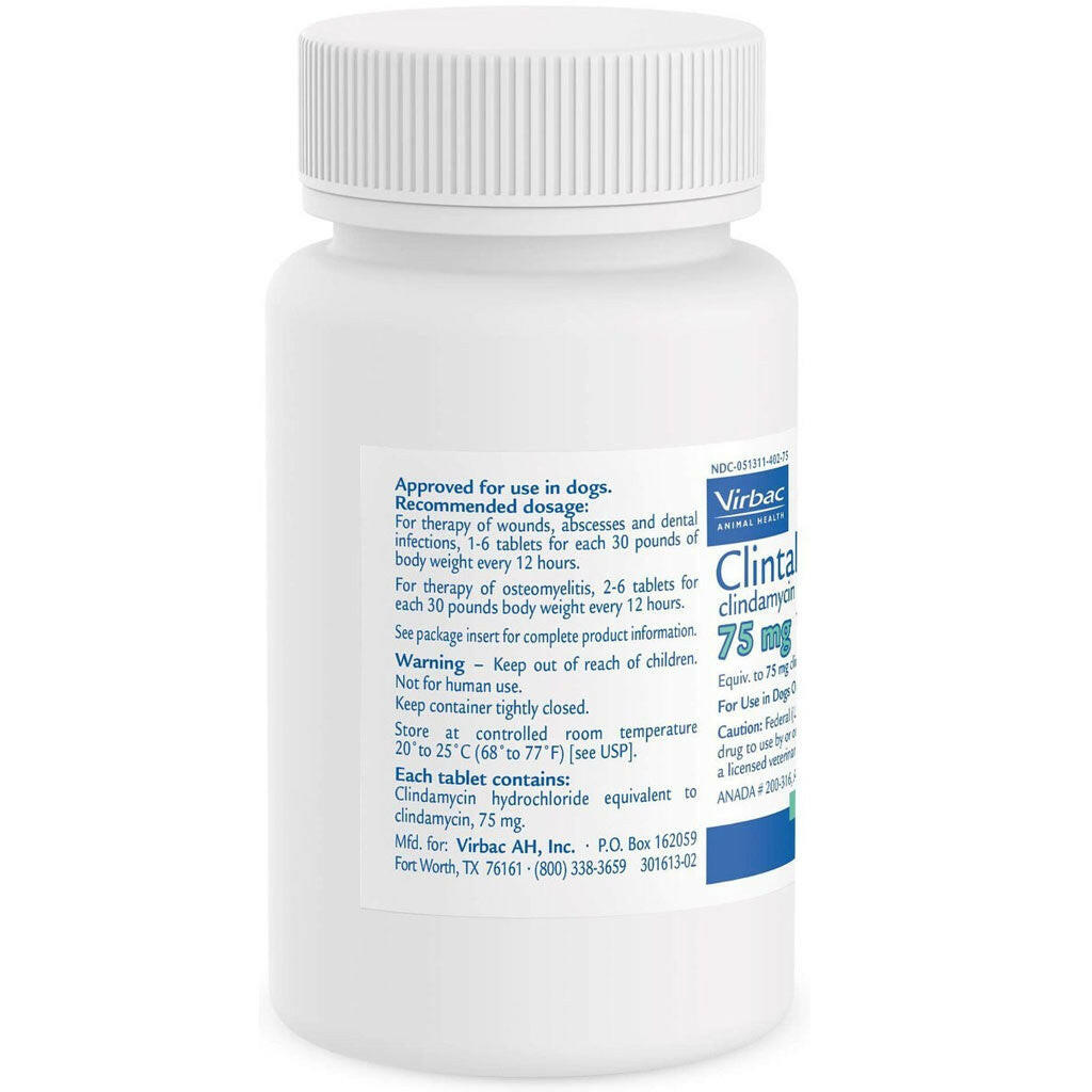 Clintabs (Clindamycin HCl) Tablets for Dogs, 75-mg