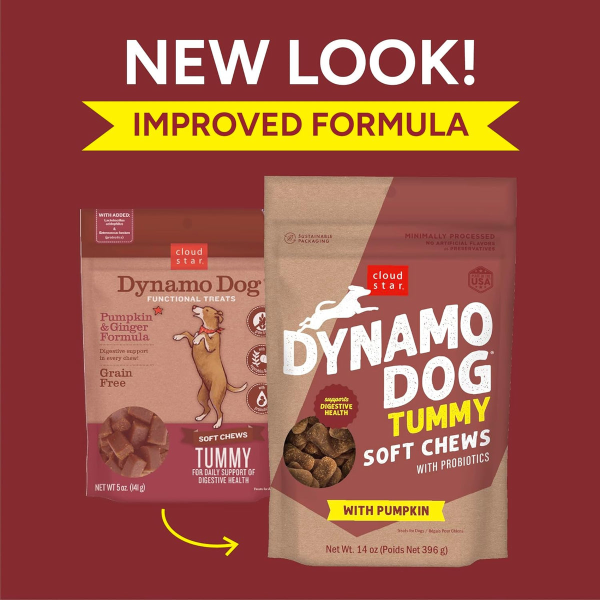 Cloud Star Dynamo Dog Tummy Soft Chews with Probiotic & Pumpkin, (14 oz)