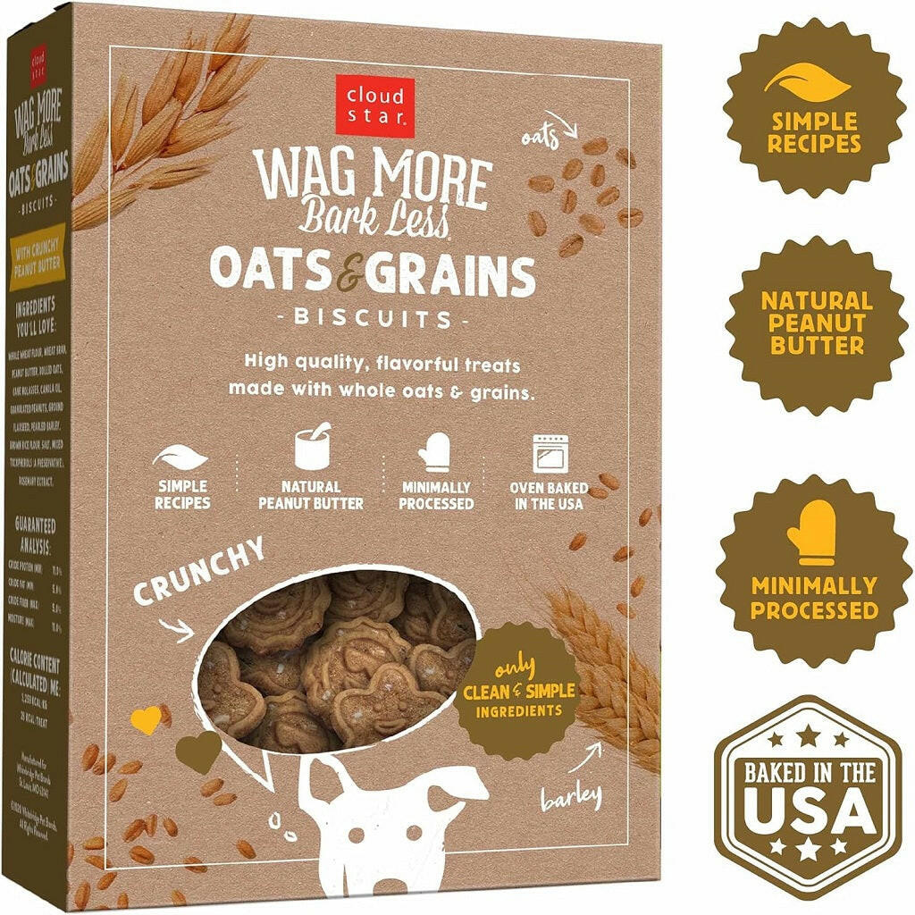 Cloud Star Wag More Bark Less Oats & Grains Peanut Butter Crunchy Dog Biscuits