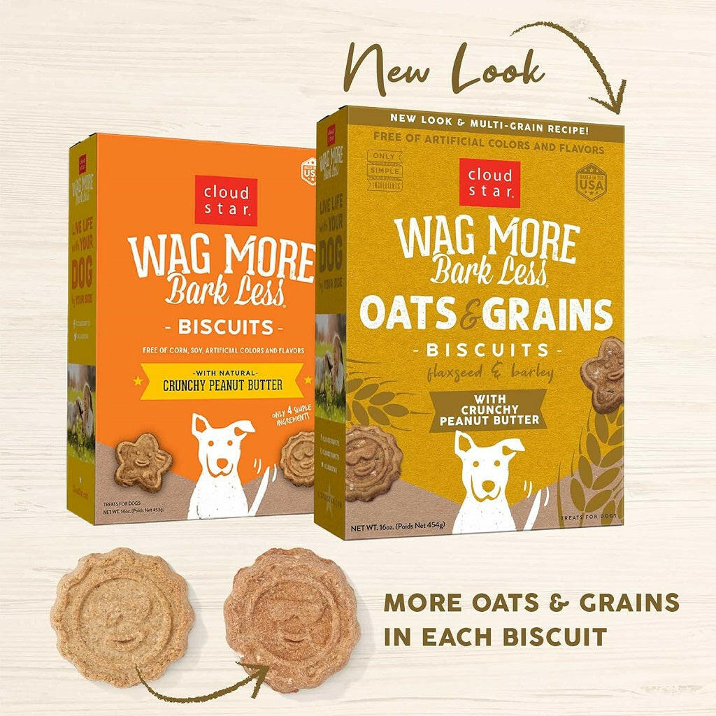 Cloud Star Wag More Bark Less Oats & Grains Peanut Butter Crunchy Dog Biscuits