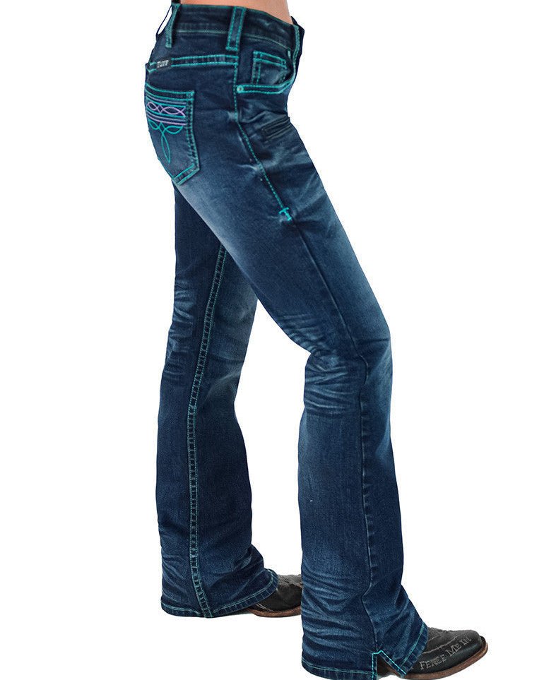 Colorful BootStitch Bootcut Jeans in Medium Wash by Cowgirl Tuff
