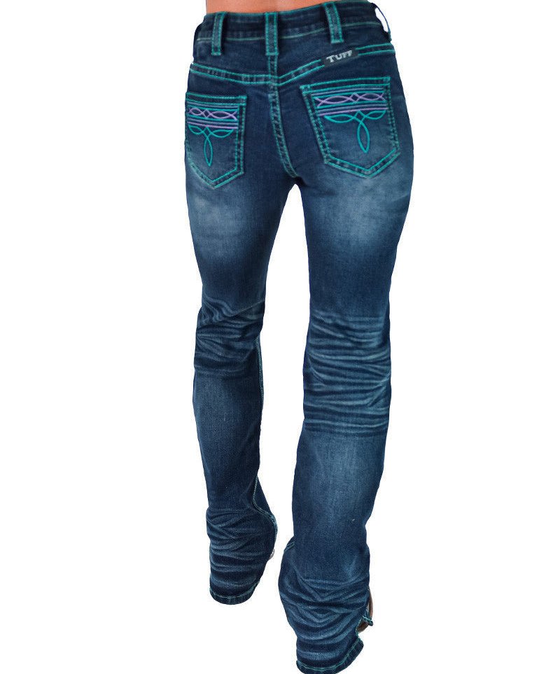 Colorful BootStitch Bootcut Jeans in Medium Wash by Cowgirl Tuff
