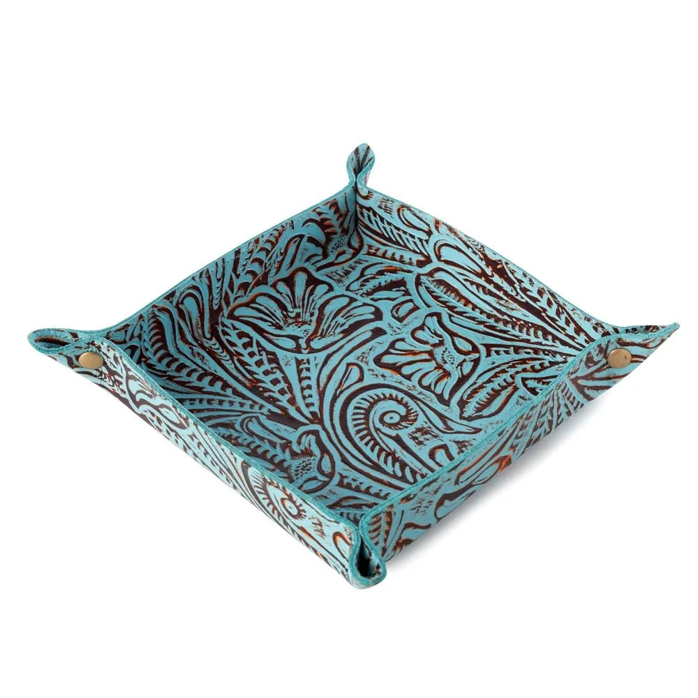 Copperwind Leather Catchall Tray in Aqua