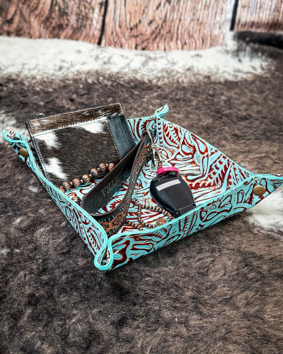 Copperwind Leather Catchall Tray in Aqua