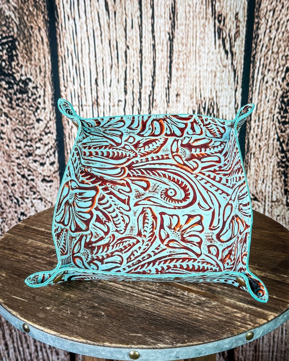 Copperwind Leather Catchall Tray in Aqua