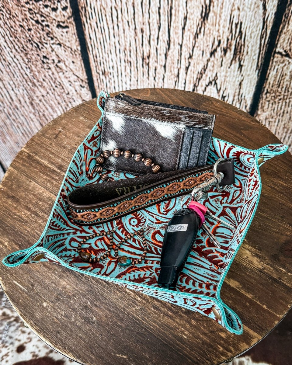Copperwind Leather Catchall Tray in Aqua