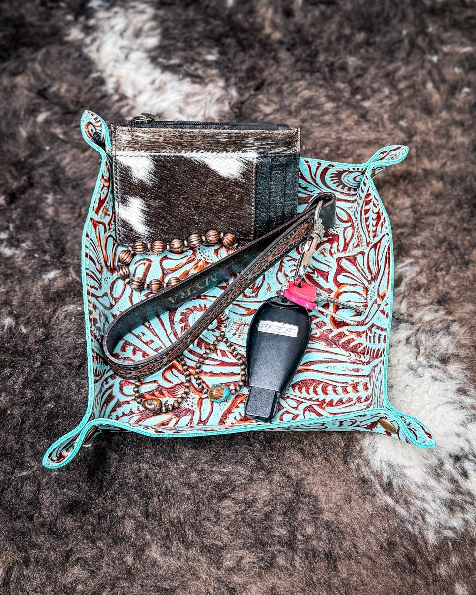 Copperwind Leather Catchall Tray in Aqua