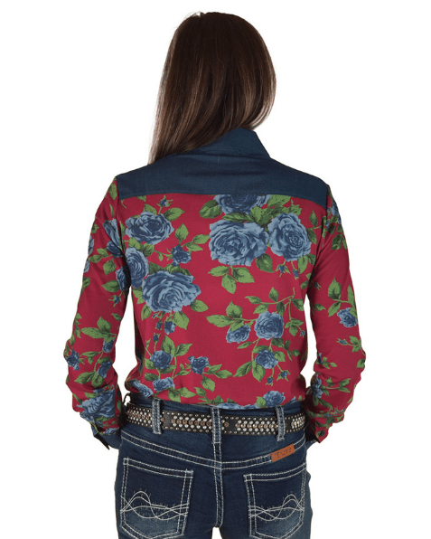 Cowgirl Tuff Denim Rose Pullover Button Up
