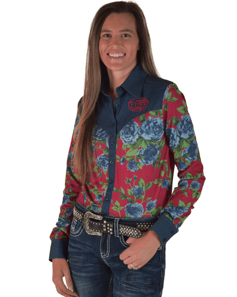 Cowgirl Tuff Denim Rose Pullover Button Up