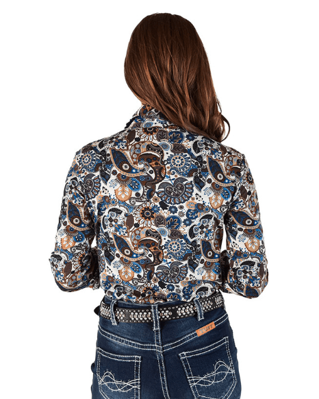 Cowgirl Tuff Navy Western Winds Paisley Pullover Button Up