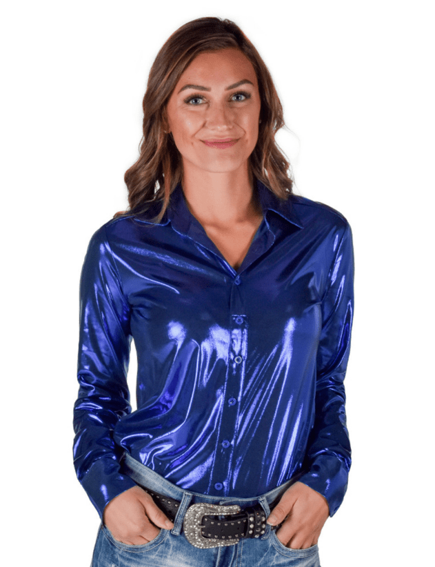 Cowgirl Tuff Sapphire Sky Pullover Button Up in Deep Blue