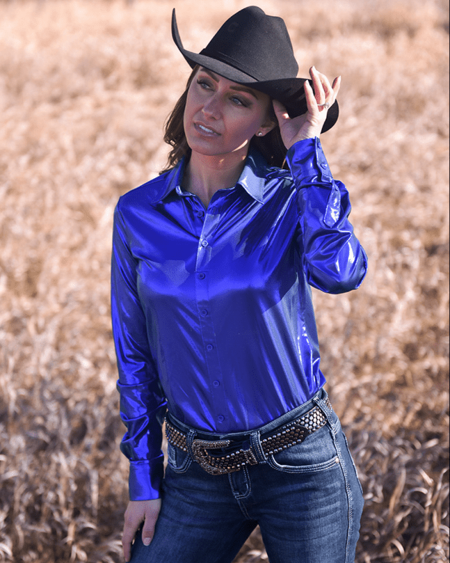 Cowgirl Tuff Sapphire Sky Pullover Button Up in Deep Blue