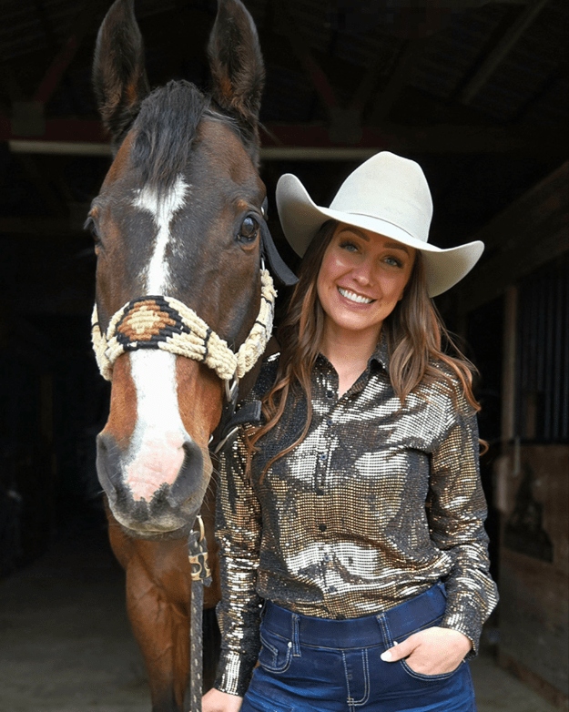 Cowgirl Tuff Spurfire Pullover Button Up with Copper Metallic Foil