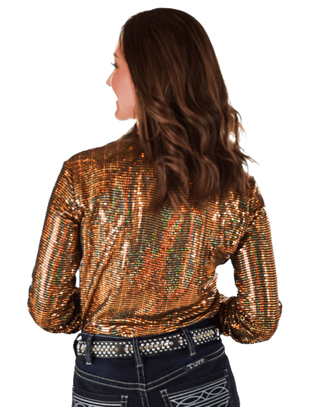 Cowgirl Tuff Spurfire Pullover Button Up with Yellow Metallic Foil