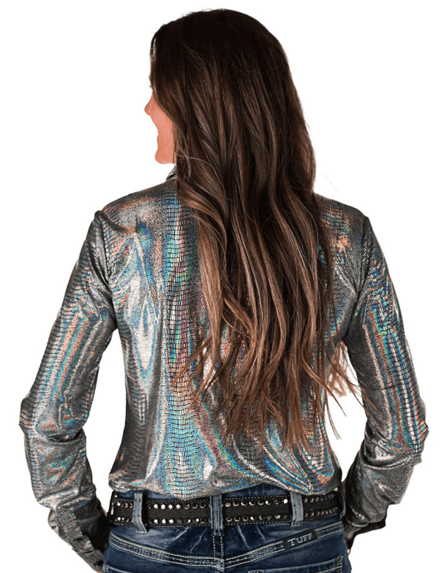 Cowgirl Tuff Steel Serpent Pullover Button Up with Holographic Foil