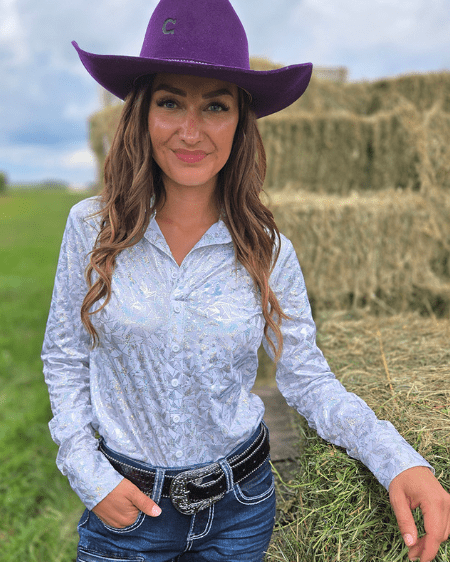 Cowgirl Tuff White and Silver Starlight Shatter Pullover Button Up