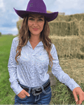 Cowgirl Tuff White and Silver Starlight Shatter Pullover Button Up