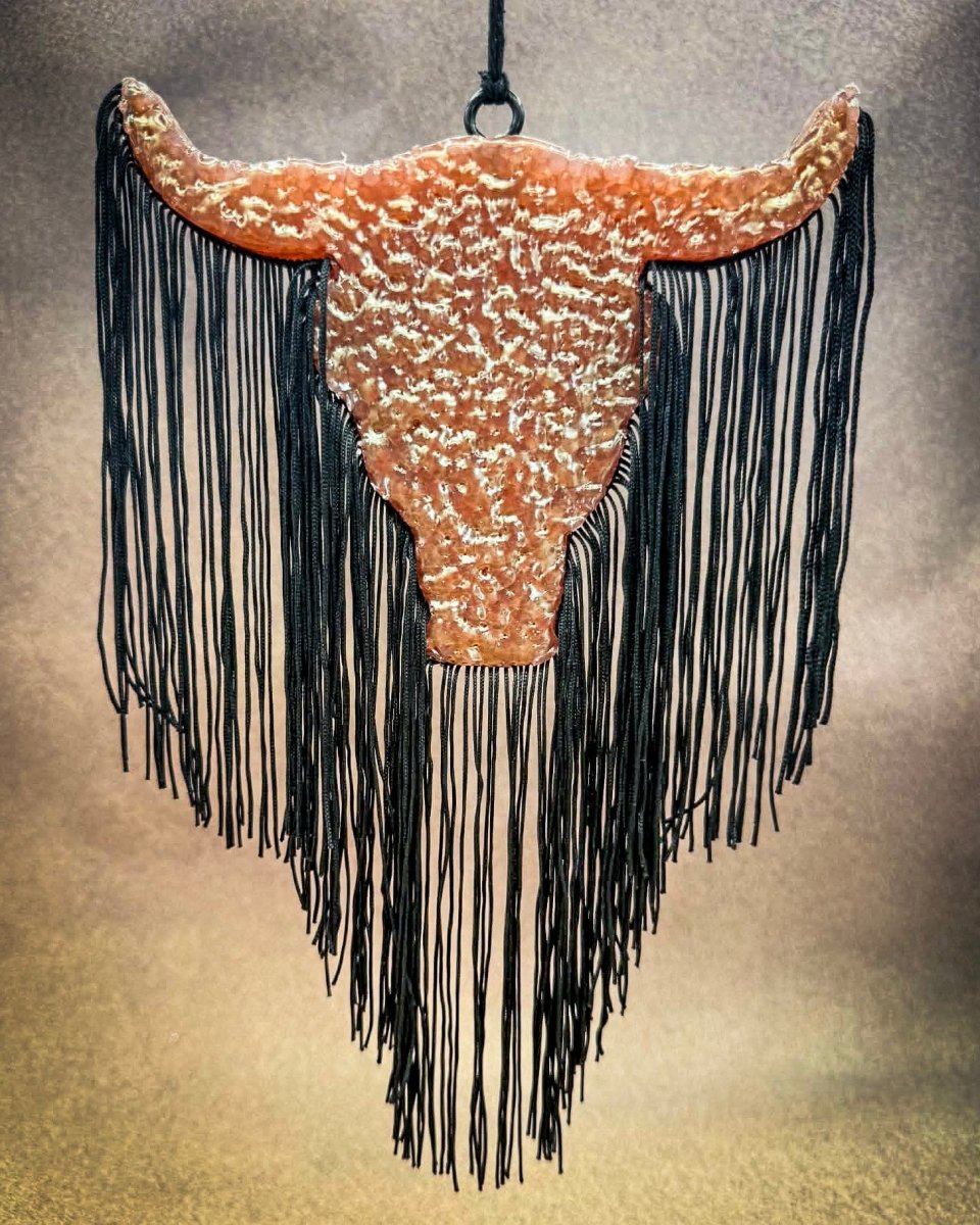 Cowhide Crush Bull Skull Car Freshie in Leather & Lace