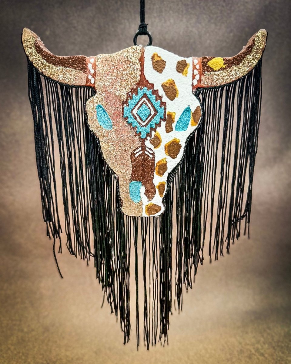 Cowhide Crush Bull Skull Car Freshie in Leather & Lace