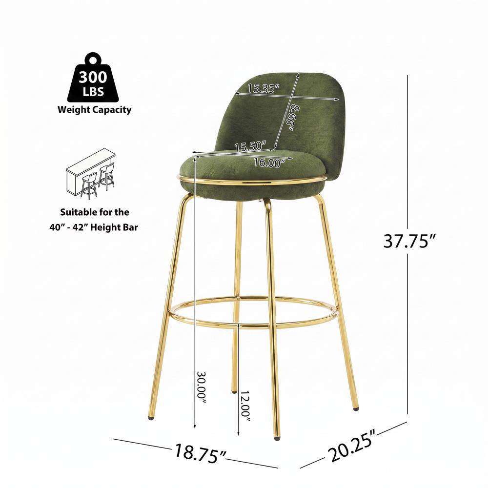 Contemporary Bar Height Stools with Supportive Backrests and Stylish Metal Legs