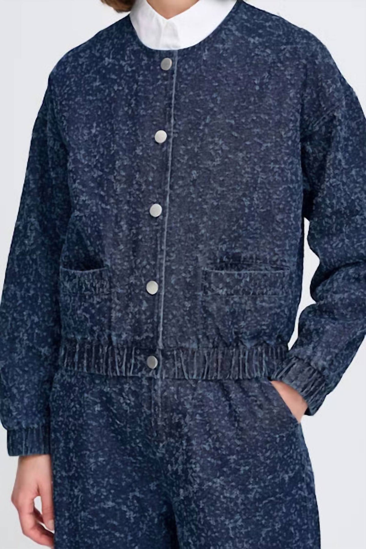 Kanilla Textured Denim Jacket In Dark Blue