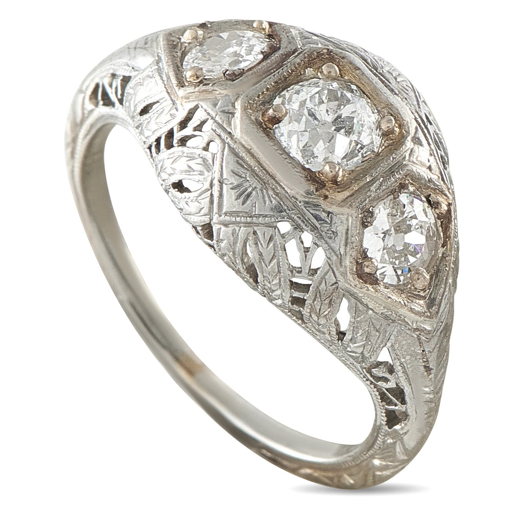 LB Exclusive Antique Platinum 0.73ct Diamond Three-Stone Ring MF06-071726