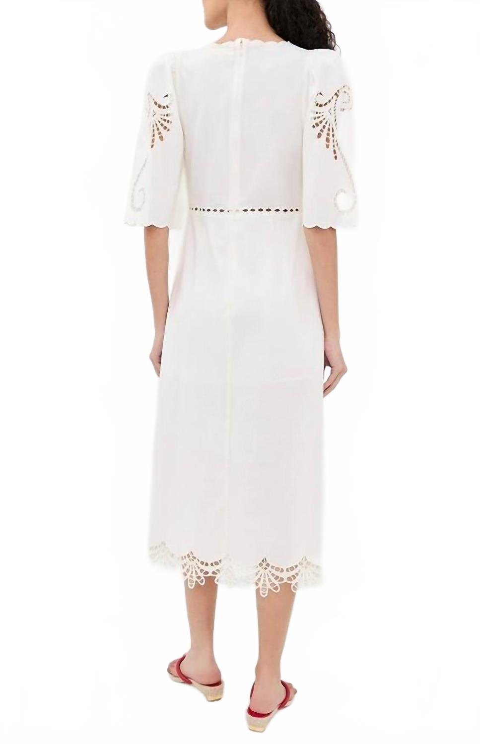 Valentina Cutout Embroidery Midi Dress In Off White